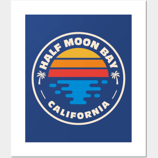 Retro Half Moon Bay California Vintage Beach Surf Emblem Posters and Art